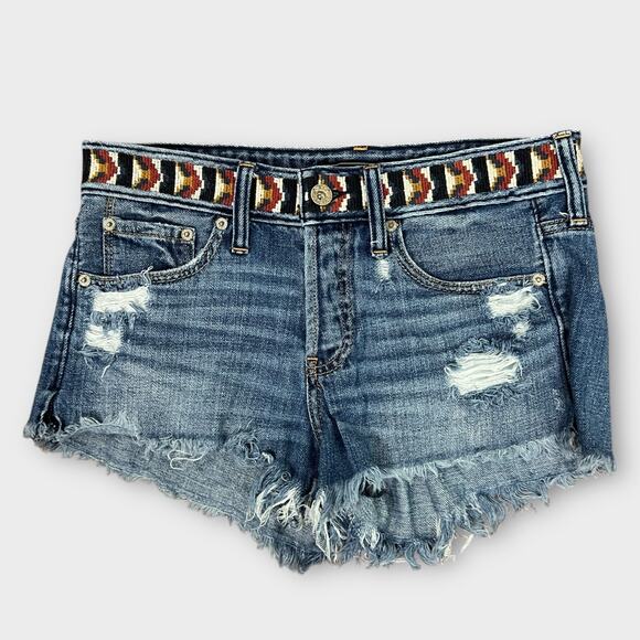 Abercrombie & Fitch Embroidered Waist Distressed Denim Shorts Size 26 button fly - Picture 1 of 6